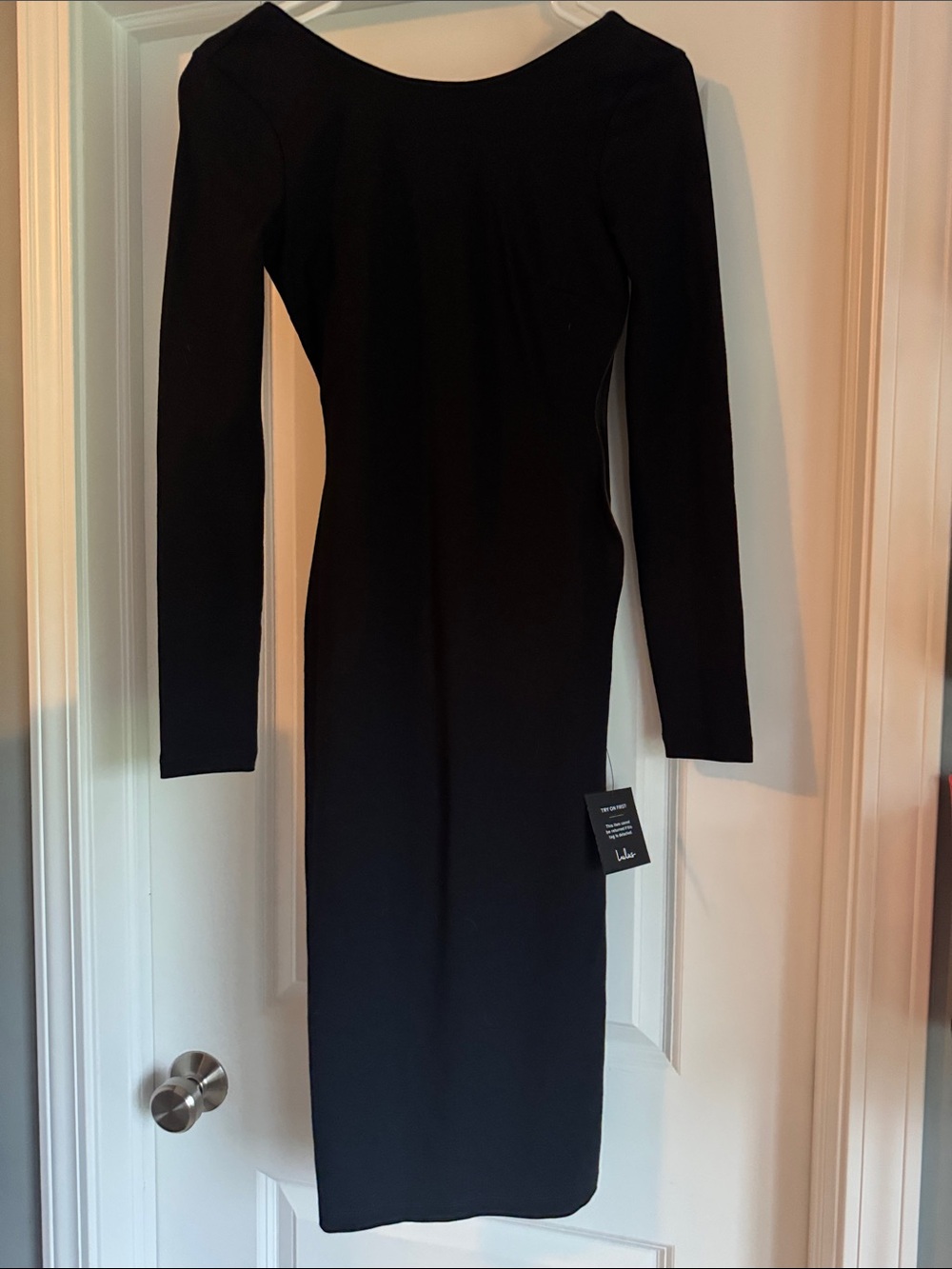 Lulu's Long Sleeve backless Black midi dress